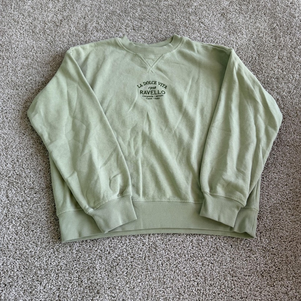 H&M Sweatshirt Womens Small Green Fleece Crewneck La Dolce Vita Ravello Graphic